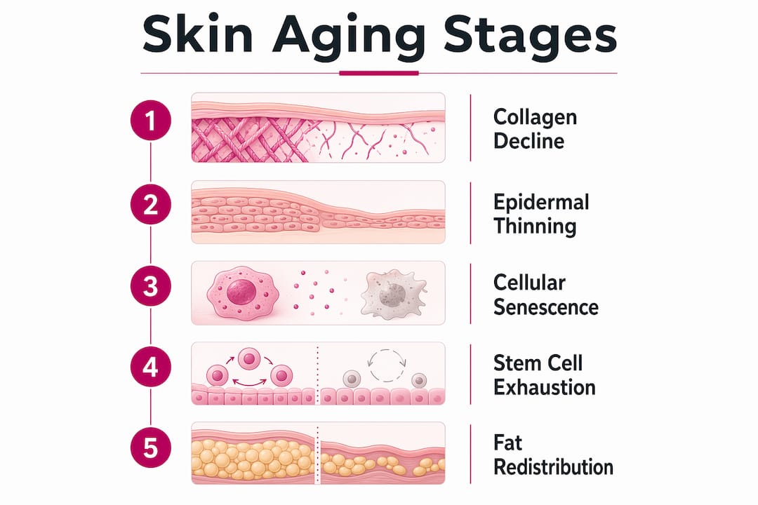 Infographic illustrating stages of skin aging