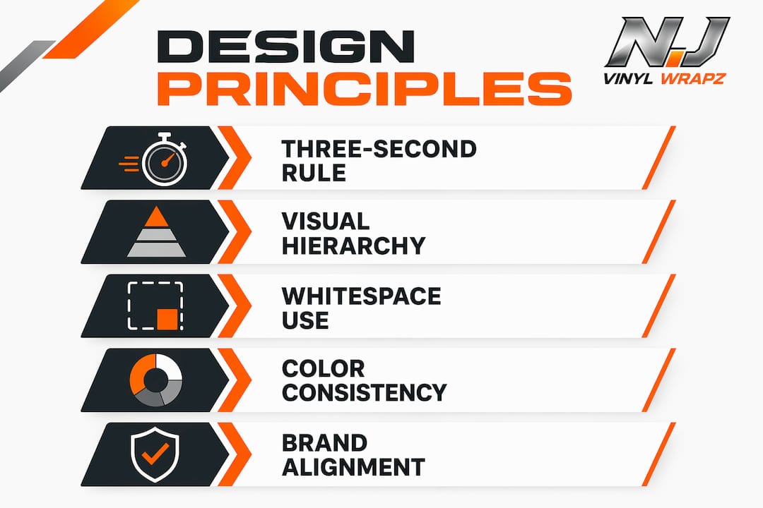 Infographic illustrating key design principles for vehicle branding