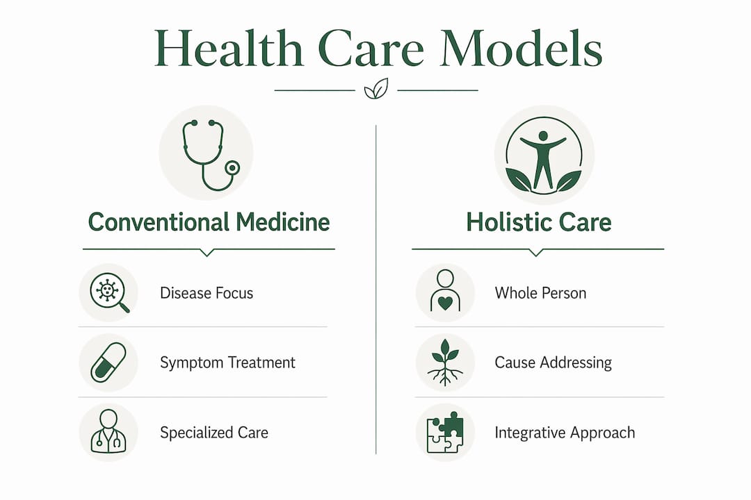 Infographic comparing holistic and conventional medicine approaches