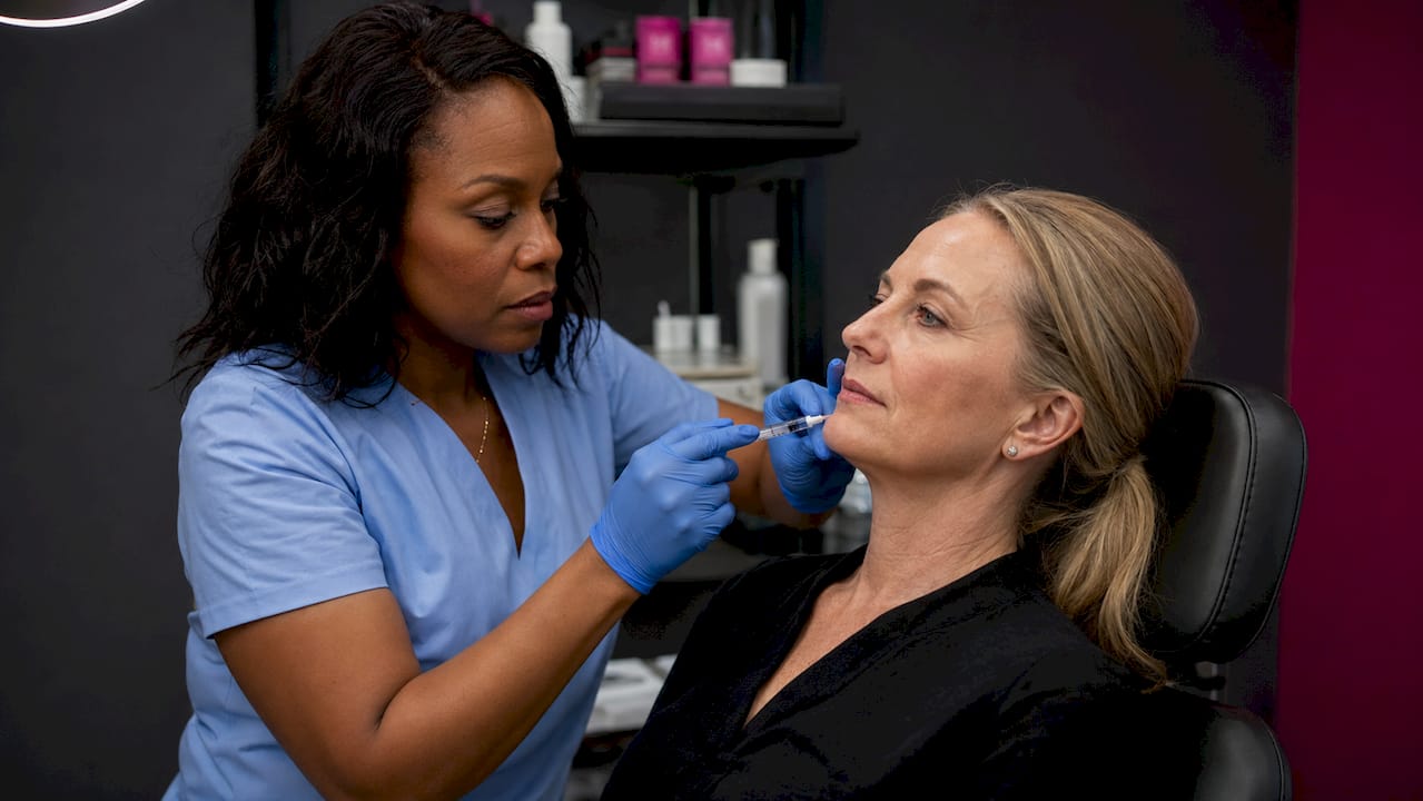 Close-up dermal filler injection in clinic