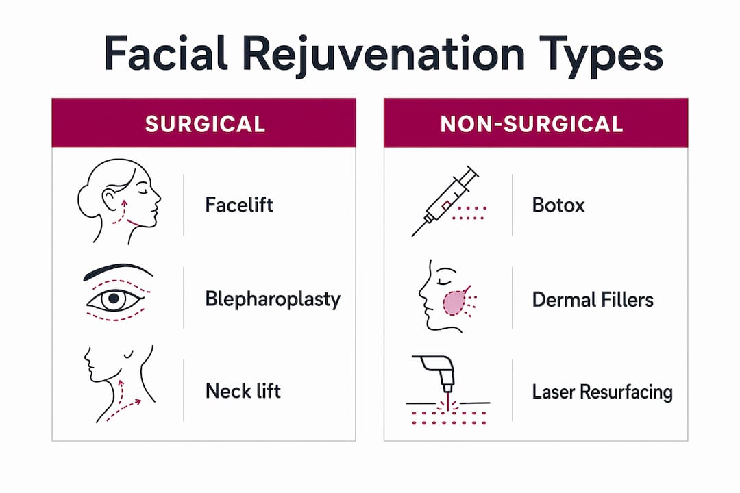 Infographic comparing surgical and non-surgical facial rejuvenation