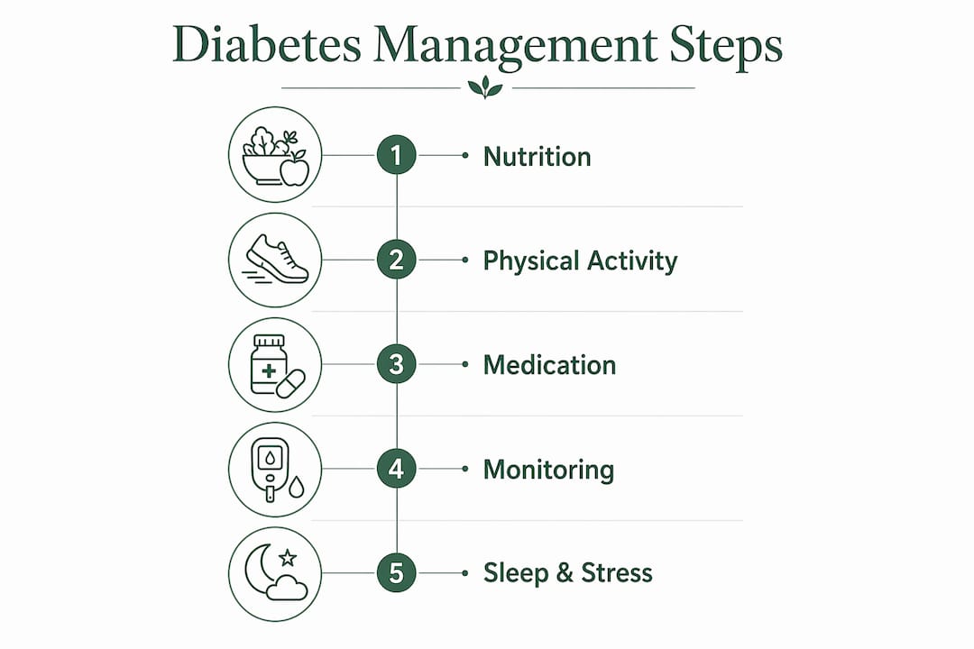 Infographic showing diabetes management steps