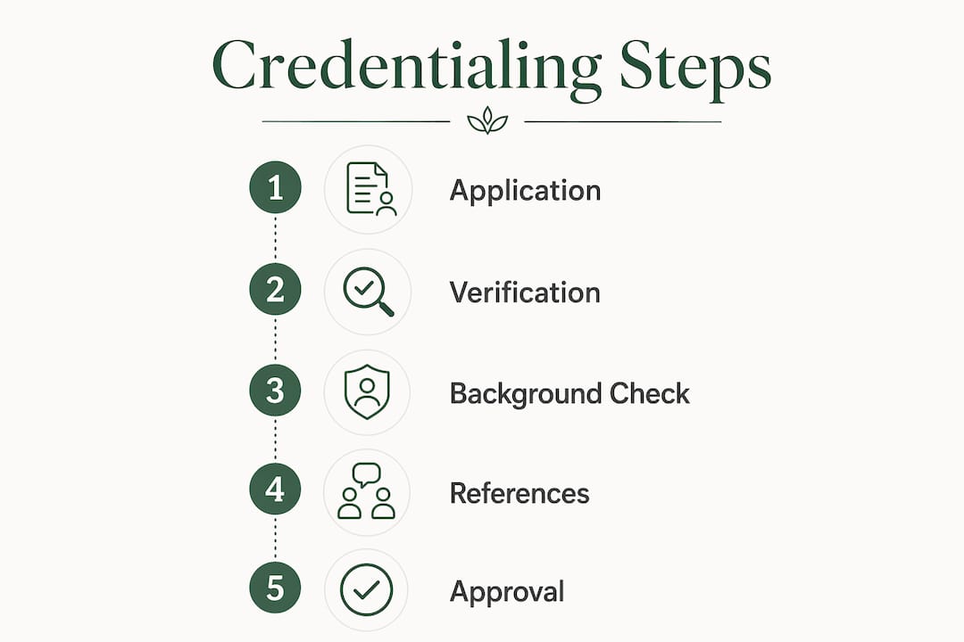 Infographic showing key steps in physician credentialing process