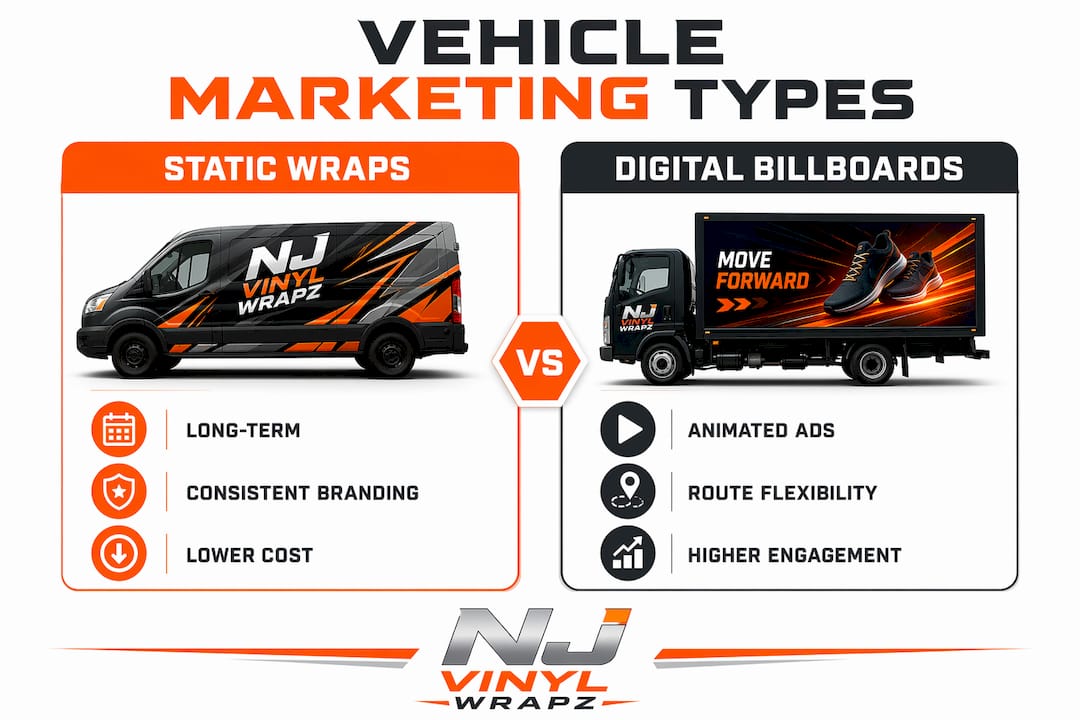 Infographic comparing static wraps and digital billboards