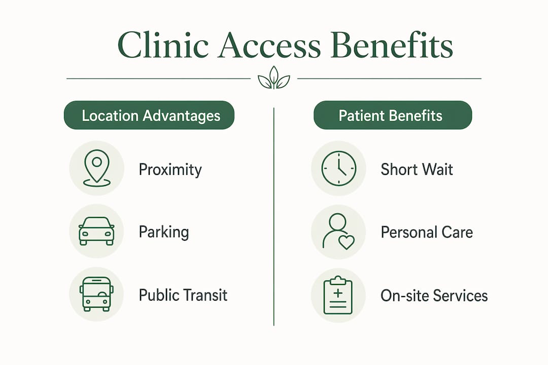 Infographic showing clinic location advantages and patient benefits