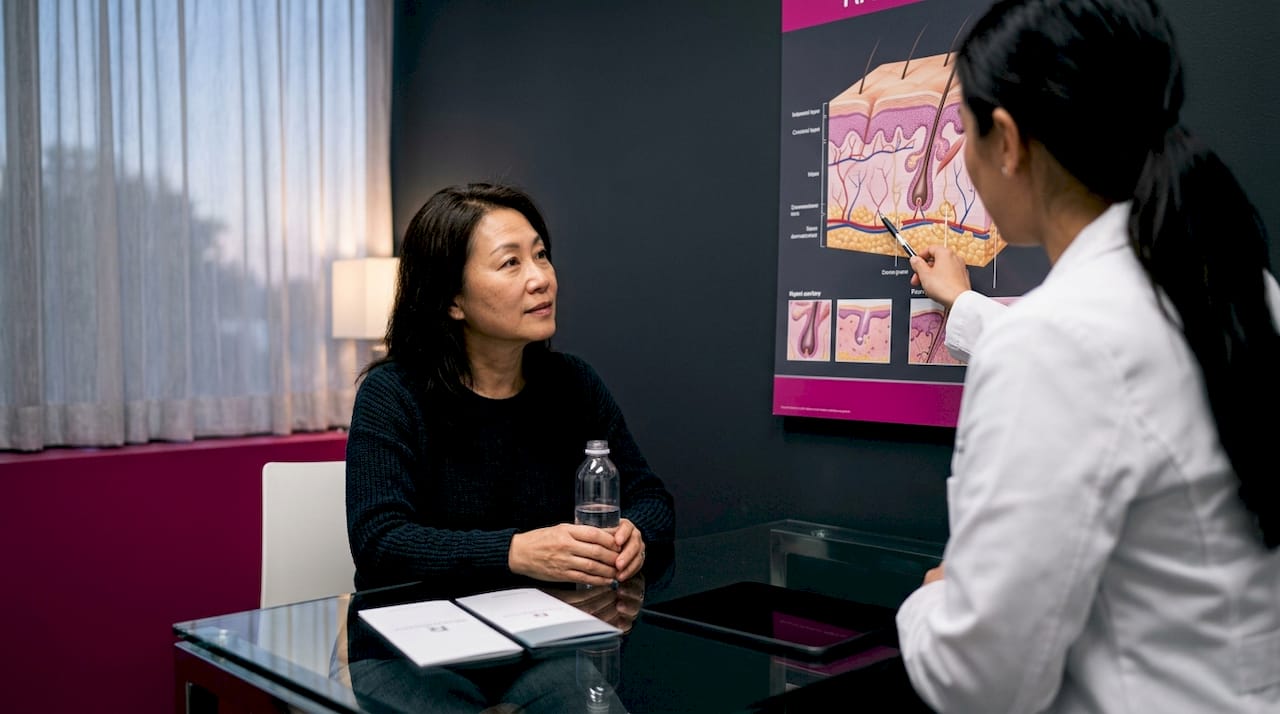 Patient consults dermatologist about fractional laser