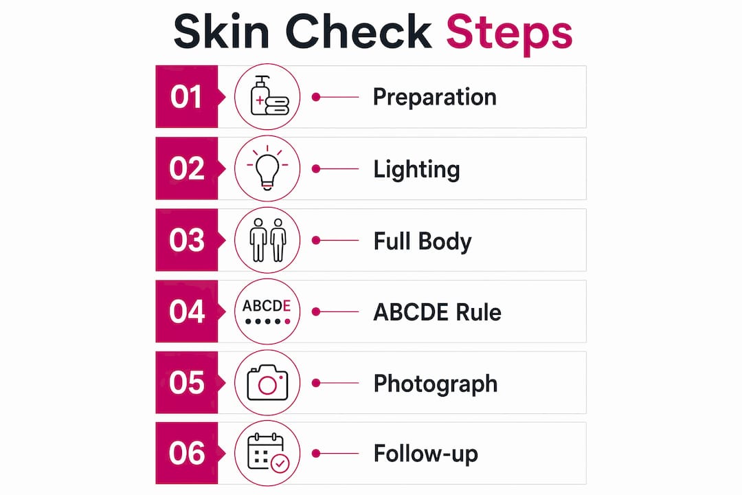 Infographic showing step-by-step skin cancer self-exam