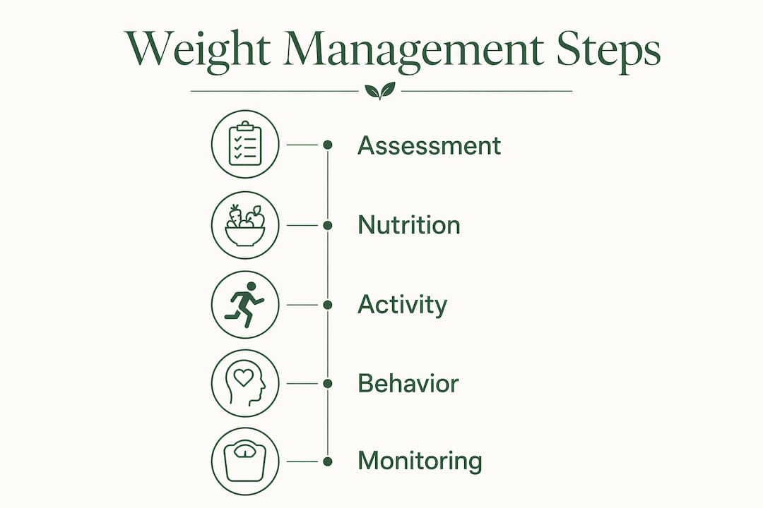 Infographic showing steps of weight management process