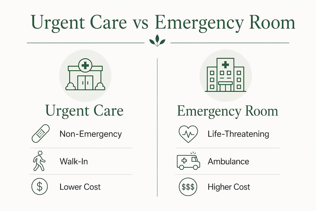 Infographic comparing urgent care and emergency room