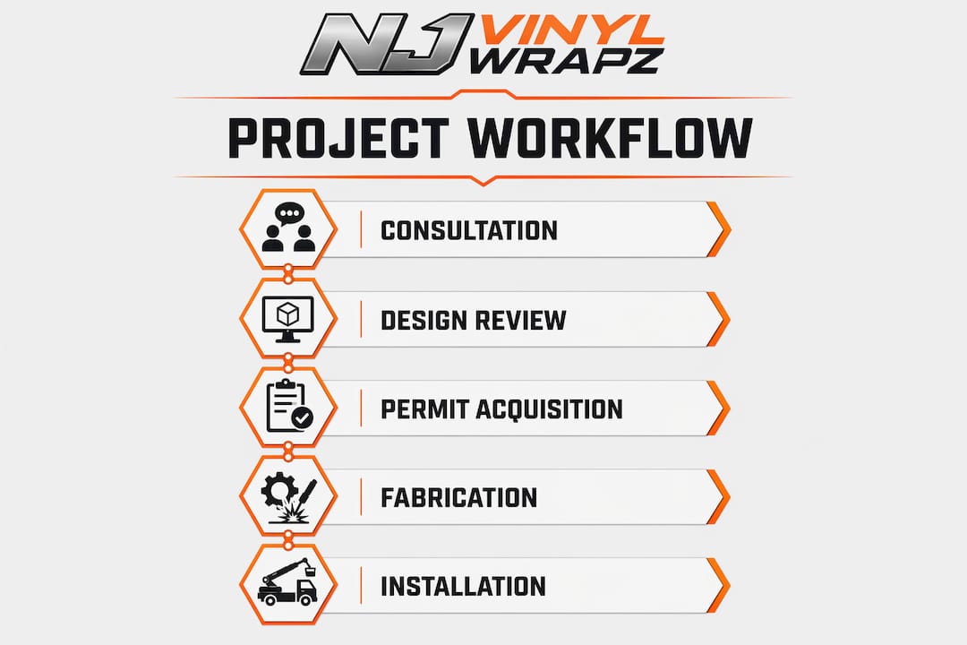 Infographic showing sign shop project workflow steps