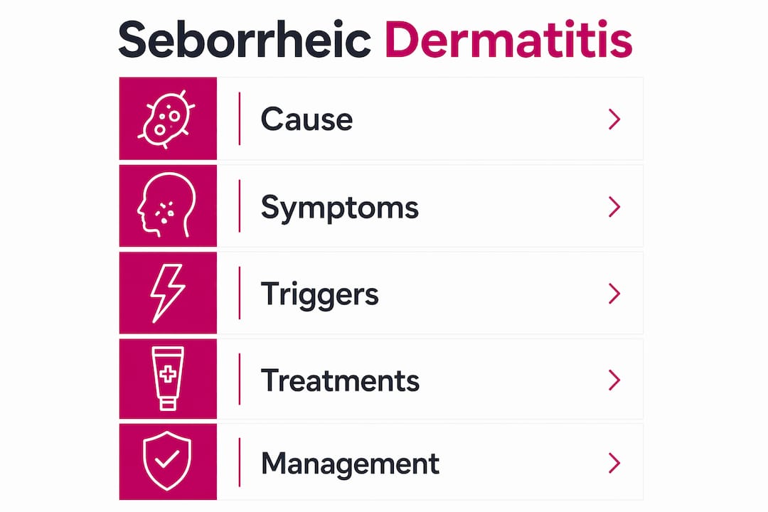 Vertical flow infographic on seborrheic dermatitis basics