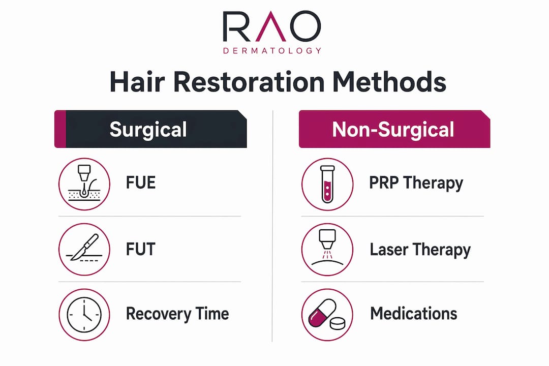 Infographic comparing surgical and non-surgical hair restoration methods