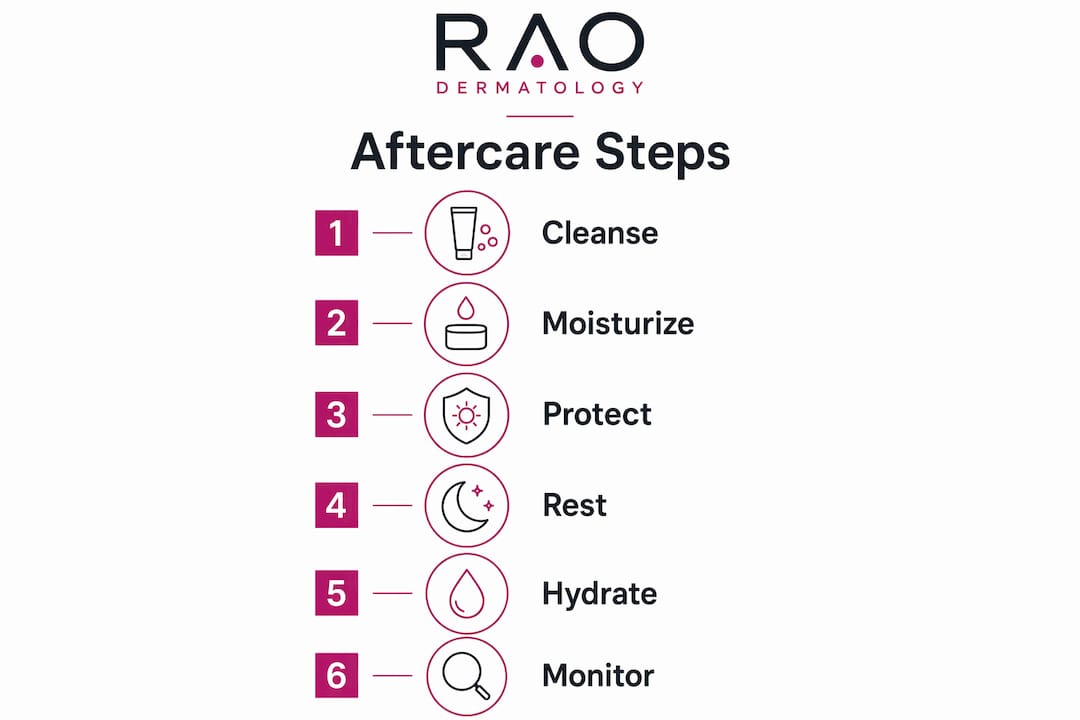 Infographic depicting key cosmetic aftercare steps in vertical flow