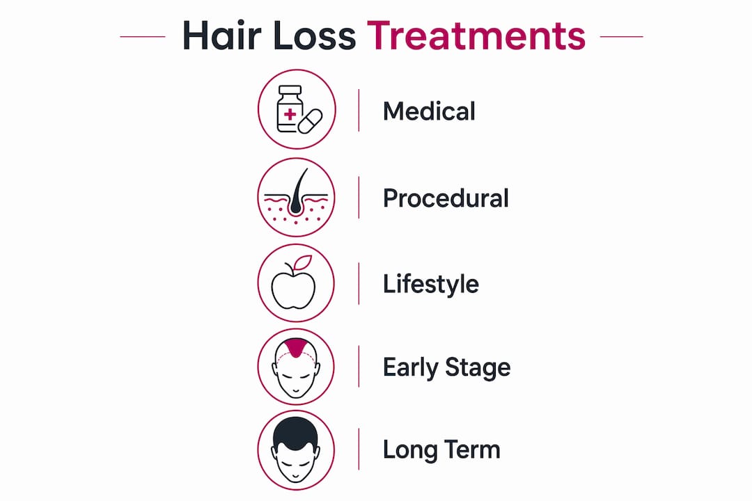 Infographic outlining hair loss treatment options