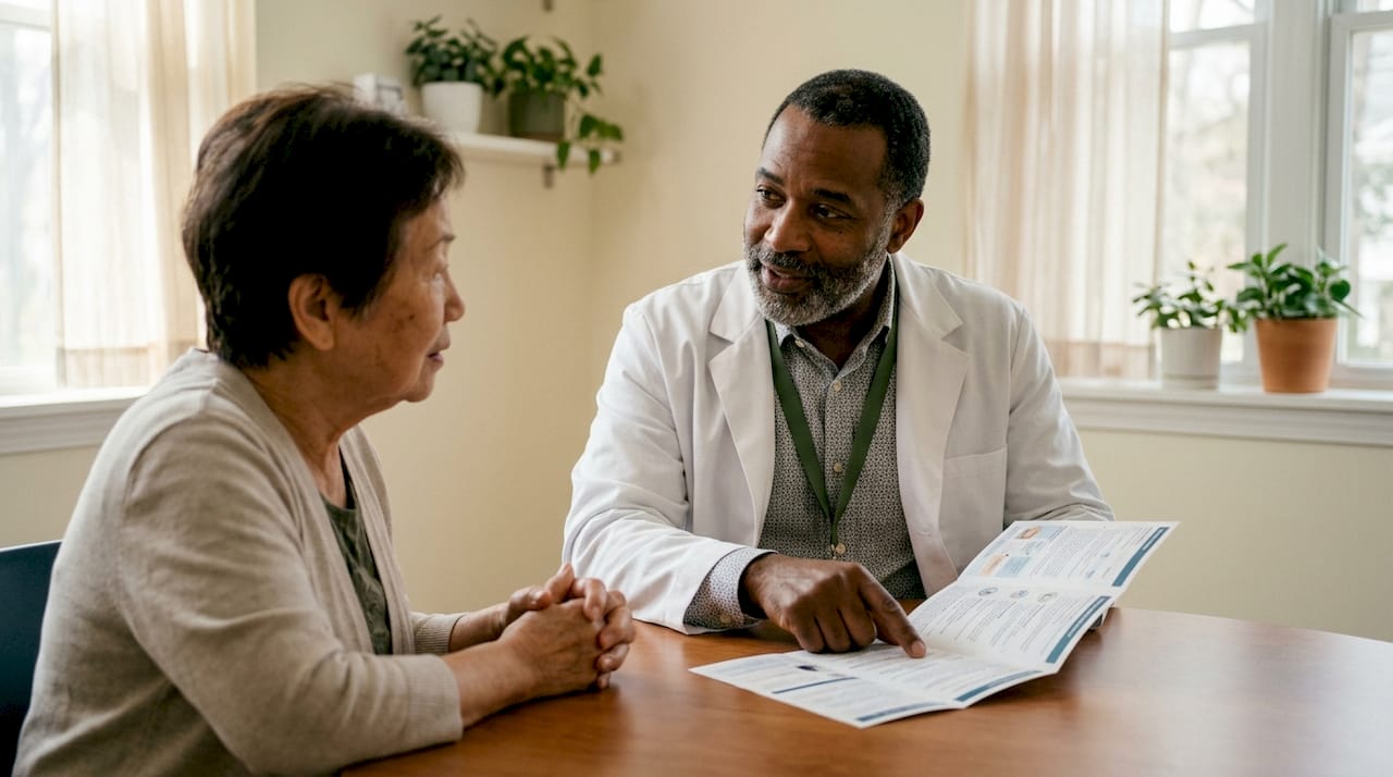 Doctor consulting patient about hypertension drugs