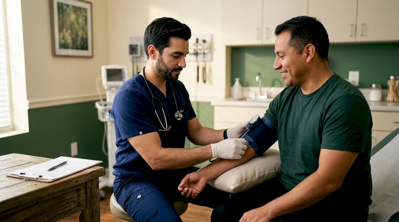 Nurse measuring patient's blood pressure