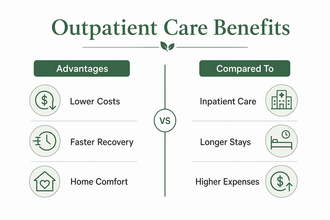 Infographic comparing outpatient and inpatient care benefits