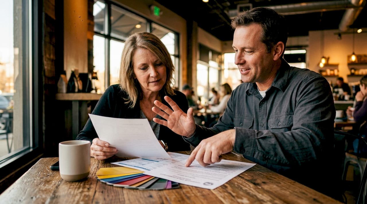 Customer checking installer's certification papers
