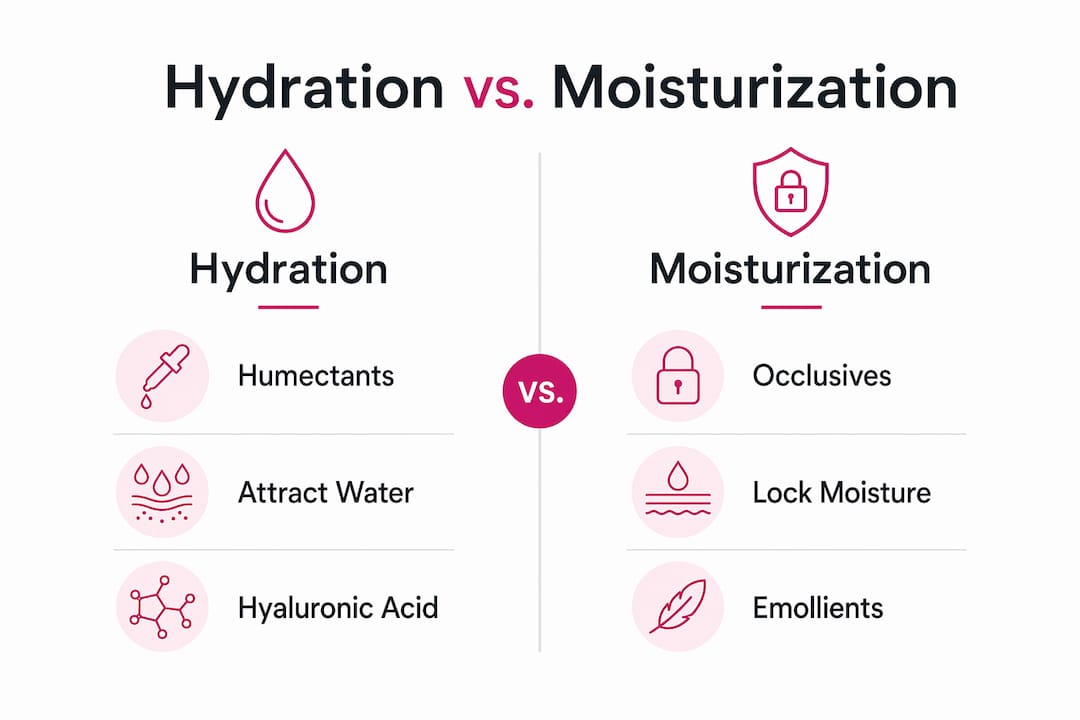 Infographic comparing hydration and moisturization