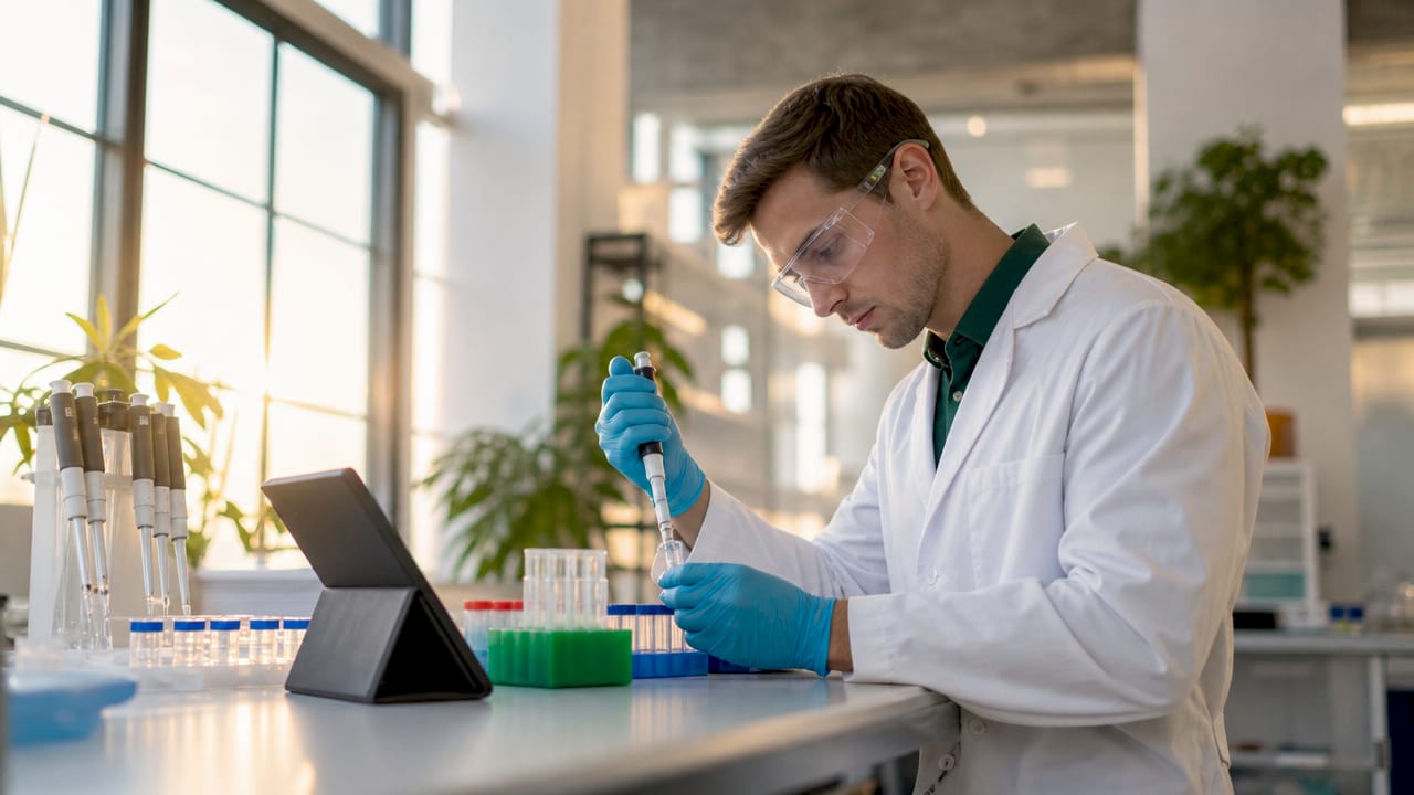 Scientist preparing DNA sample in lab environment