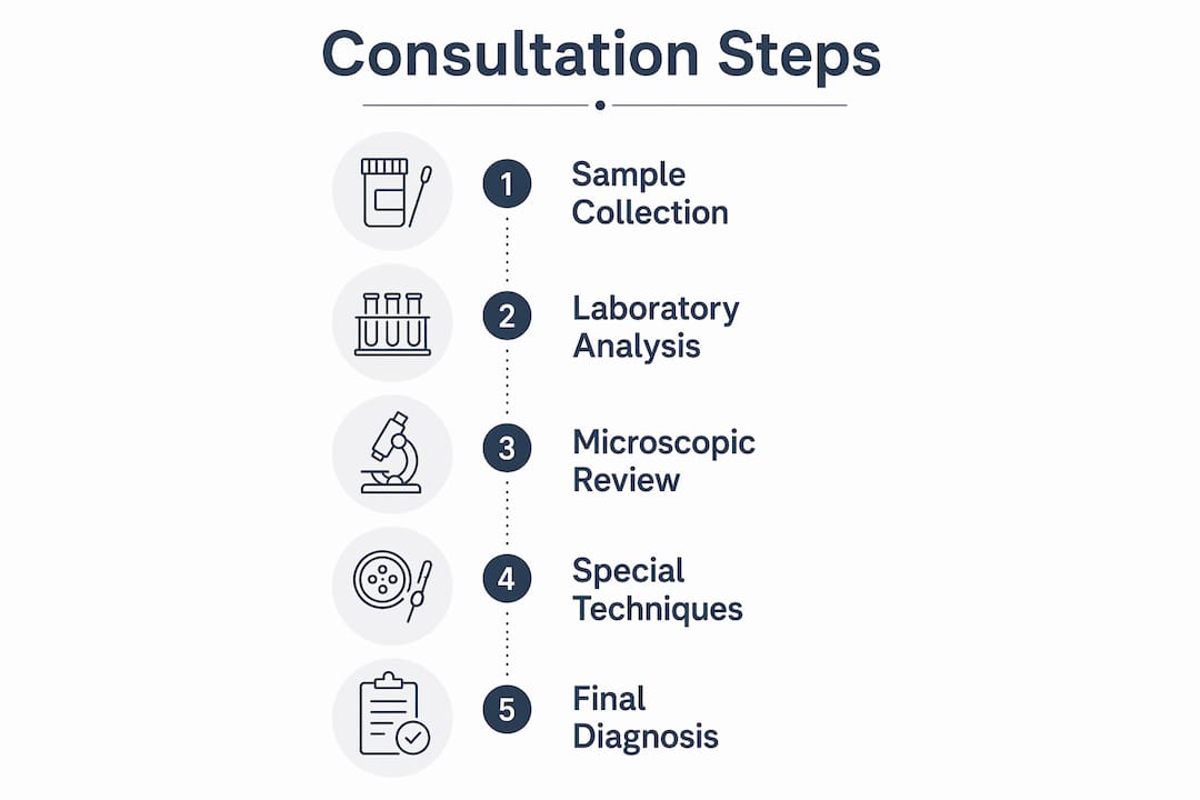 Infographic showing dermatopathology consultation steps