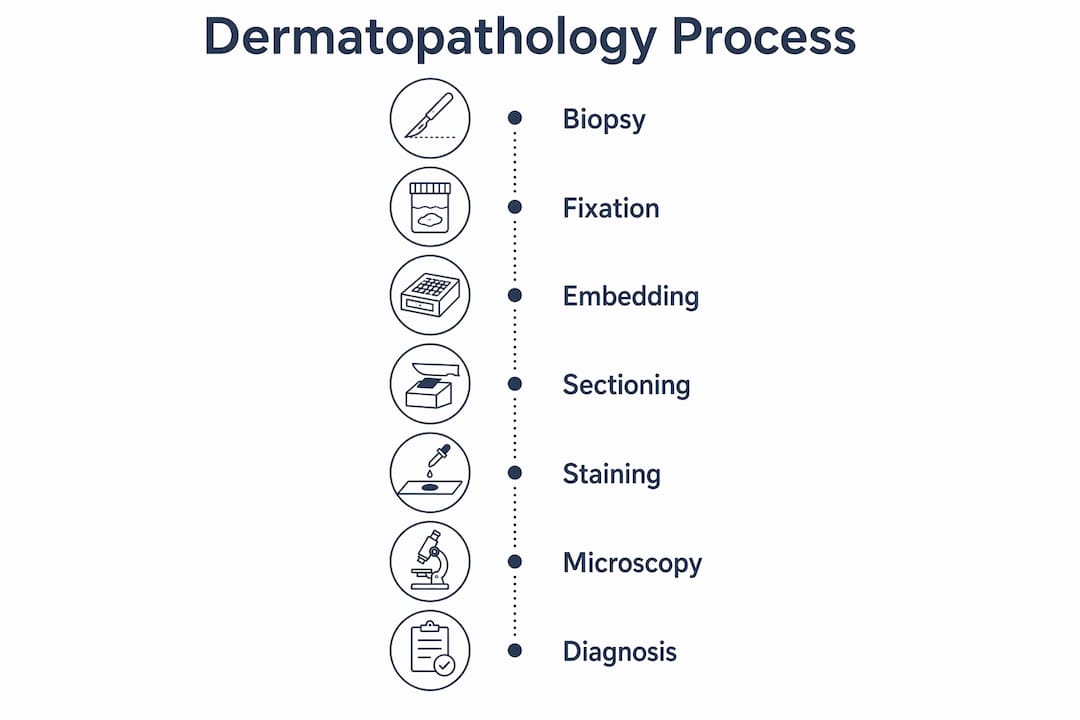 Infographic depicting dermatopathology process steps