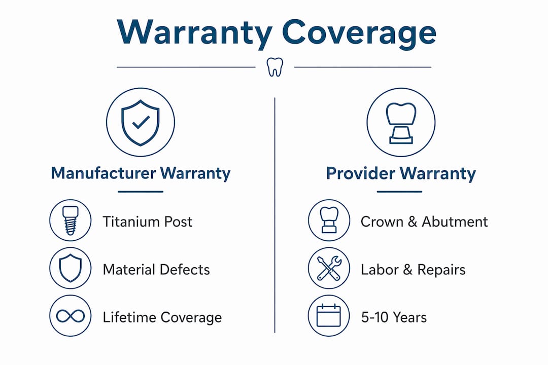 Infographic comparing manufacturer and provider dental implant warranties