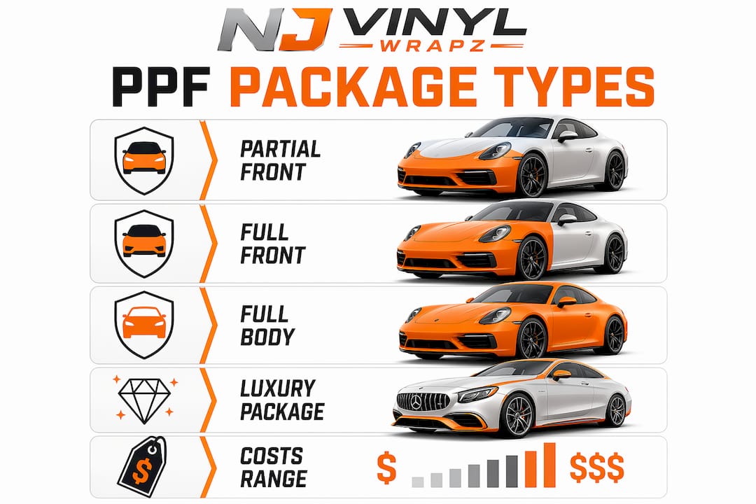 Infographic outlining PPF package types and cost ranges