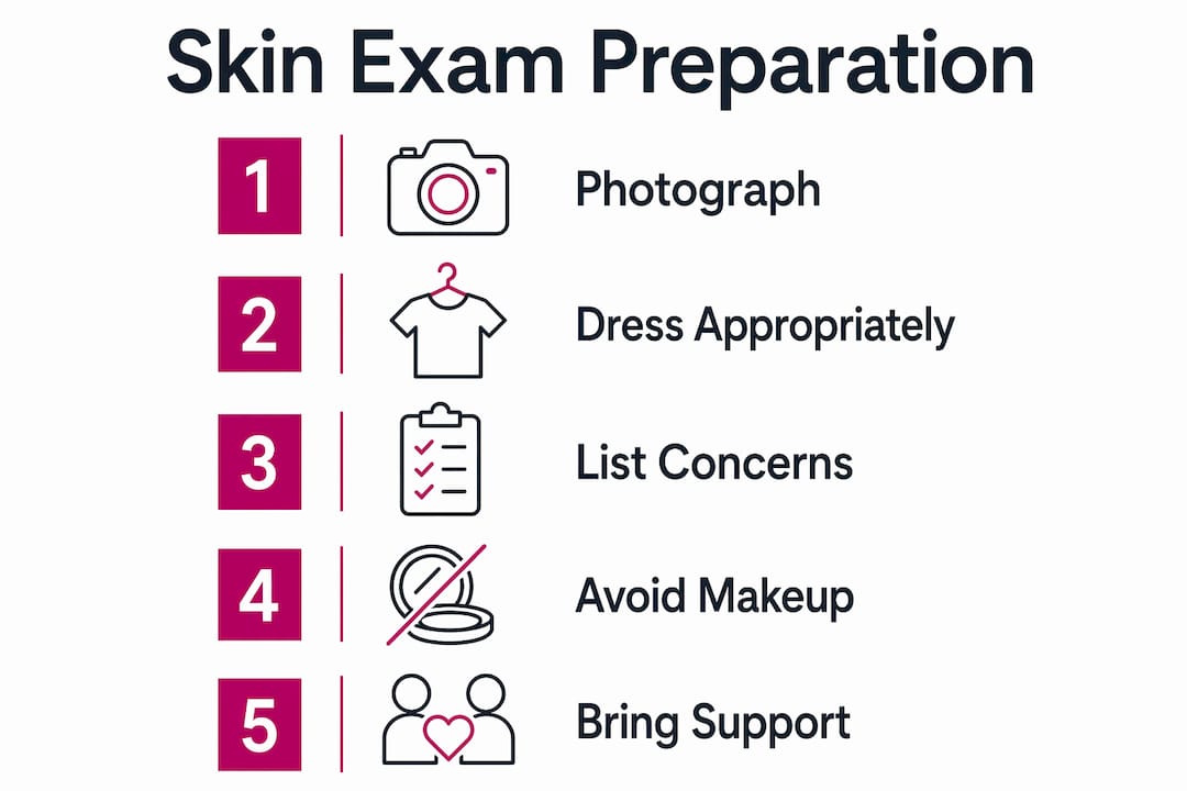 Infographic outlining steps to prepare for skin exam