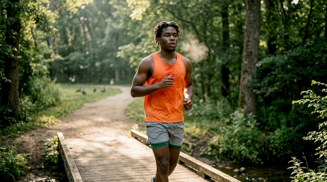 Man jogging outdoors for lung health