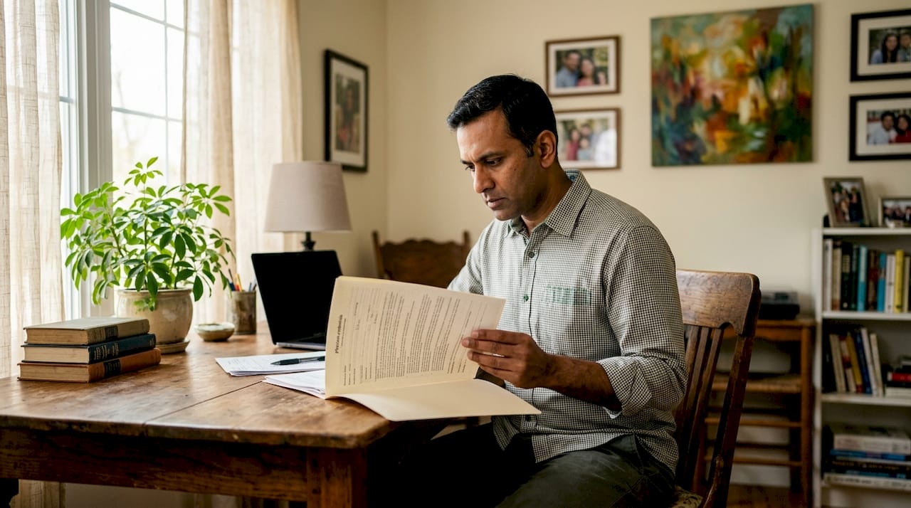 Man reviewing physician credentials document
