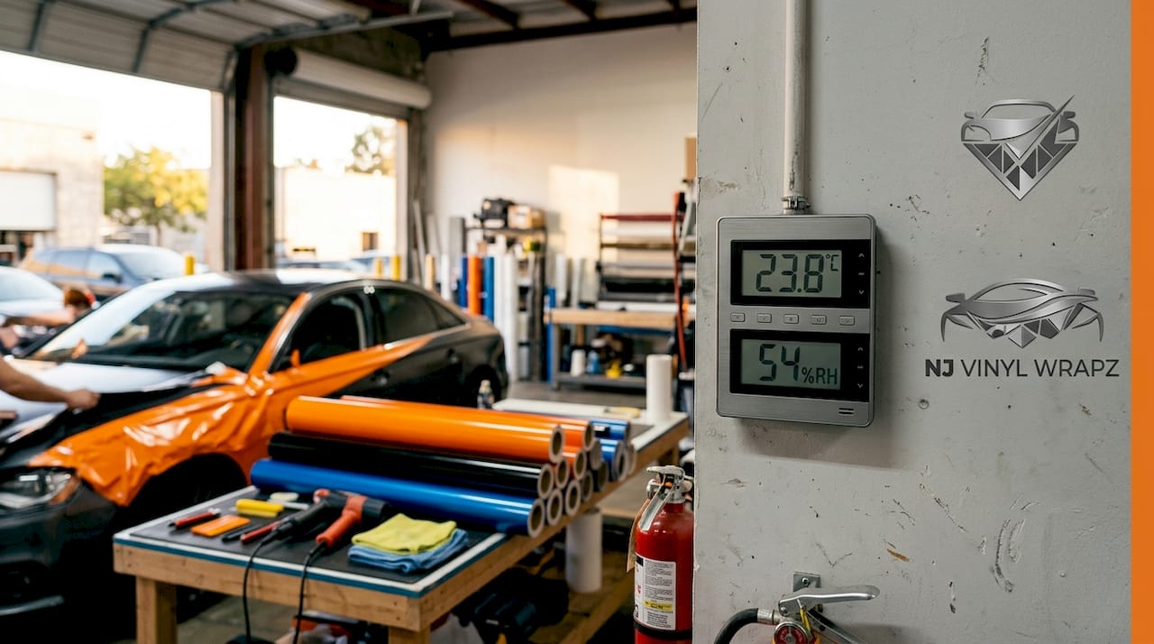 Close-up of climate control sensor panel with digital readings