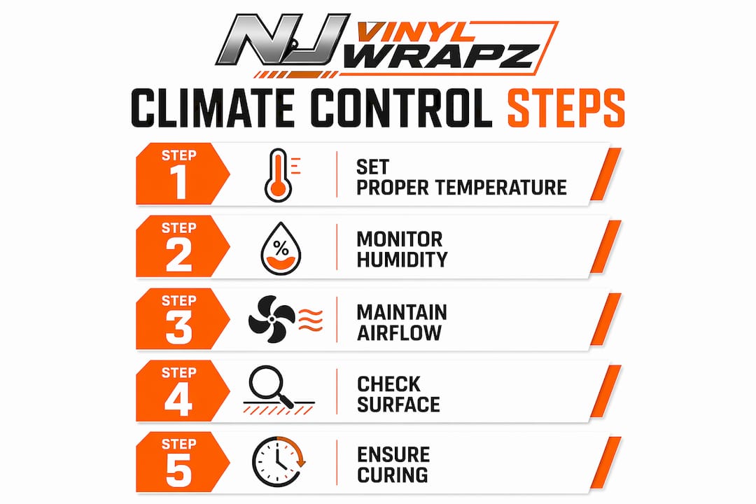 Infographic illustrating climate control steps for adhesive performance