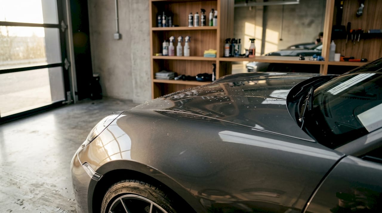 Glossy ceramic-coated car door with water beading