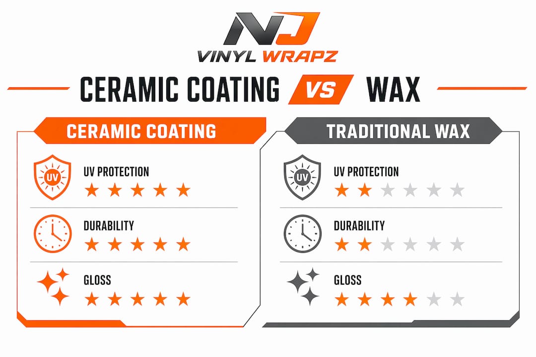 Infographic comparing ceramic coating to traditional wax
