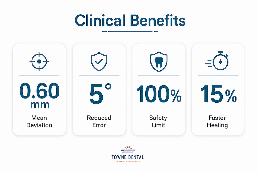 Infographic showing clinical benefits of robotic dental implants