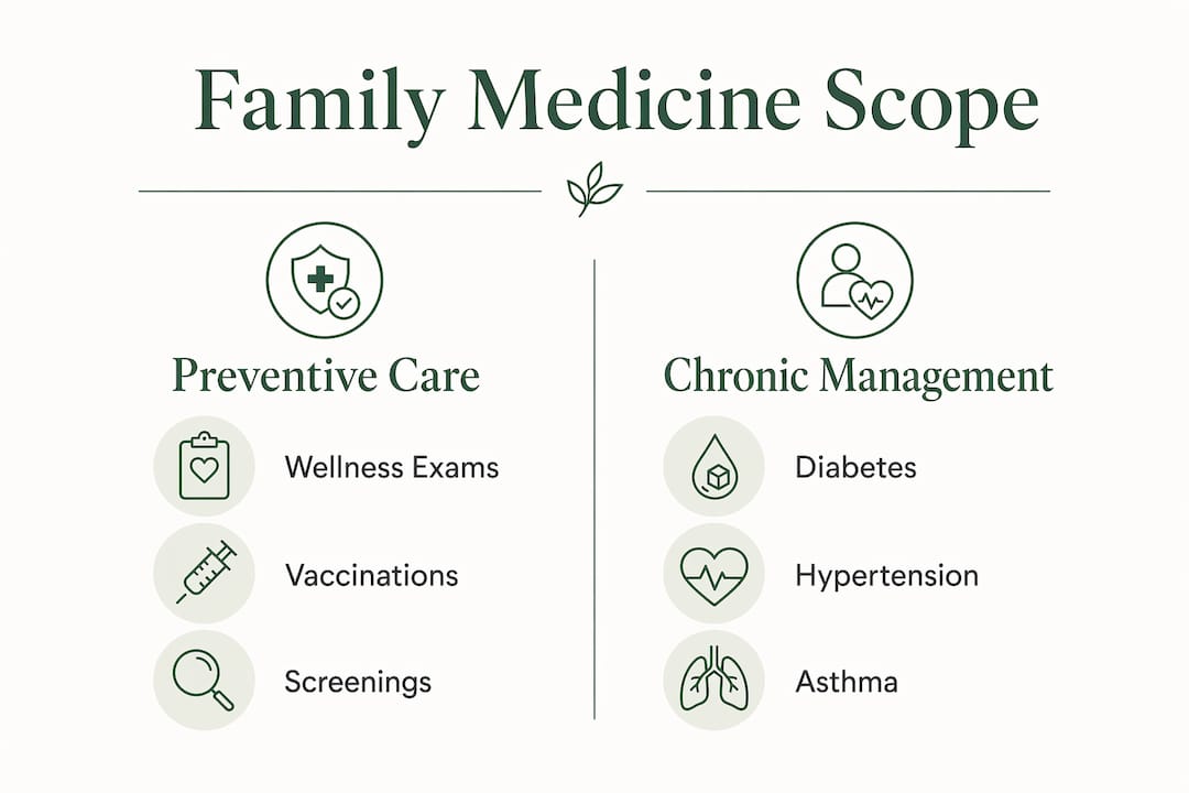 Infographic comparing preventive care and chronic management in family medicine