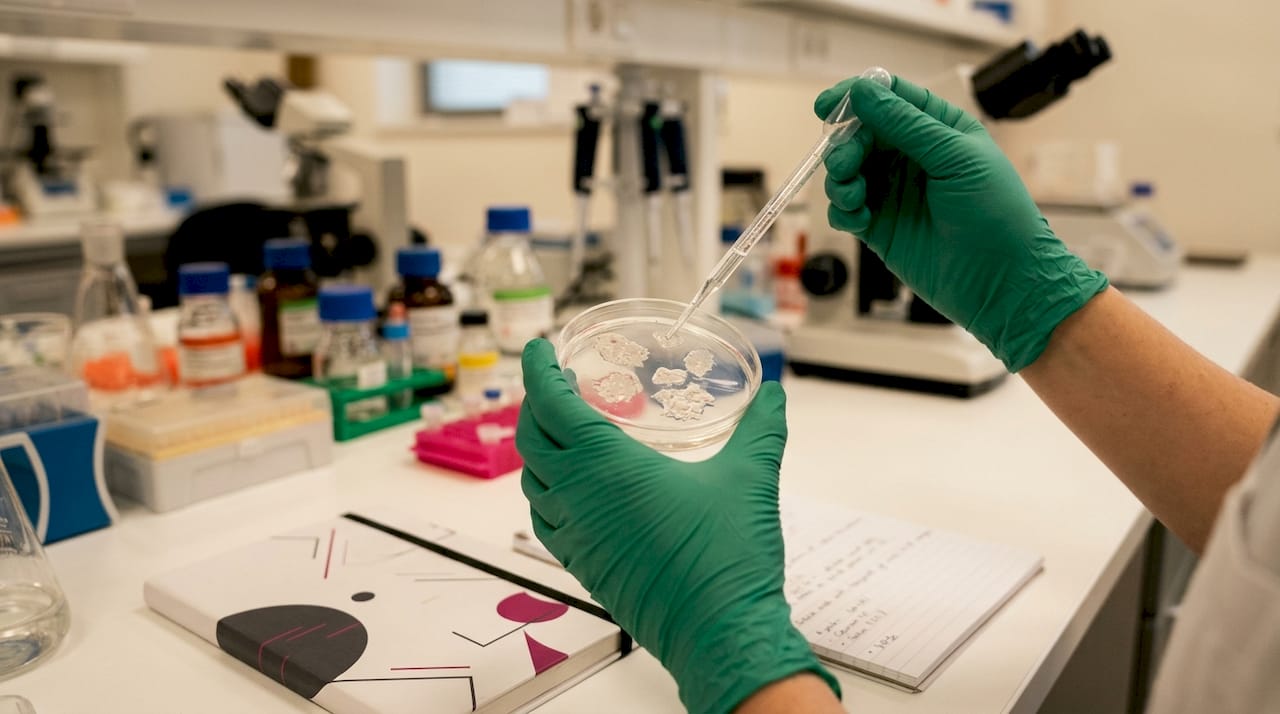 Scientist handling skin inflammation samples in lab