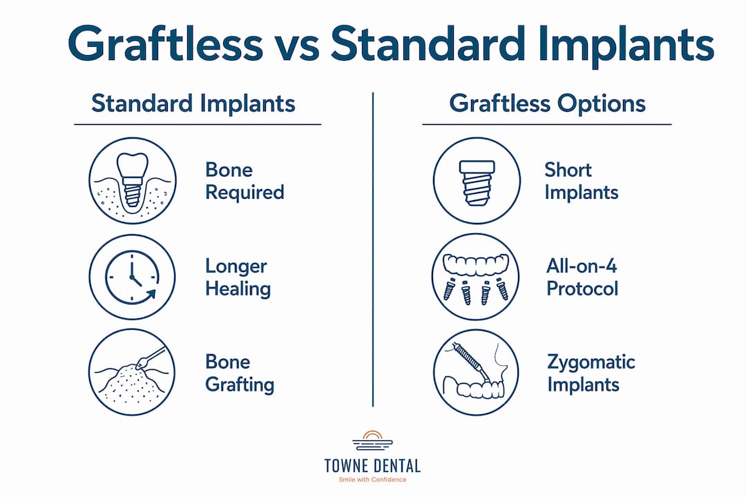 Infographic comparing graftless and standard implants