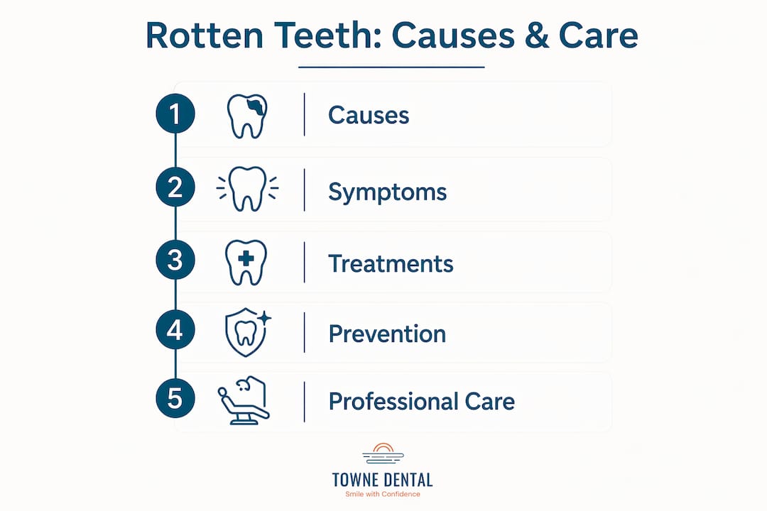 Infographic outlining causes and care for rotten teeth