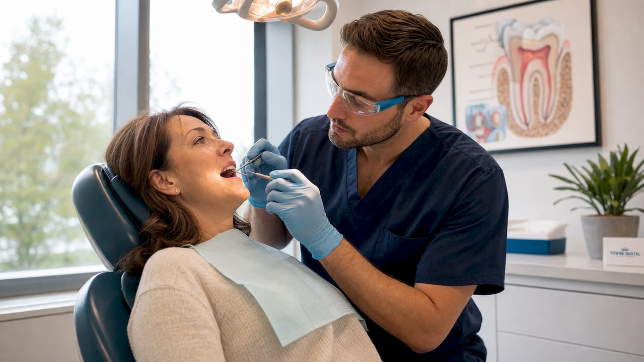 Dentist examining tooth decay in patient mouth