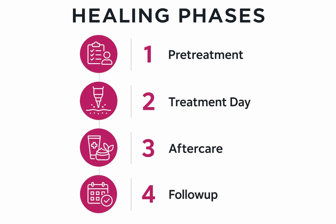 Infographic illustrating four phases of skin healing