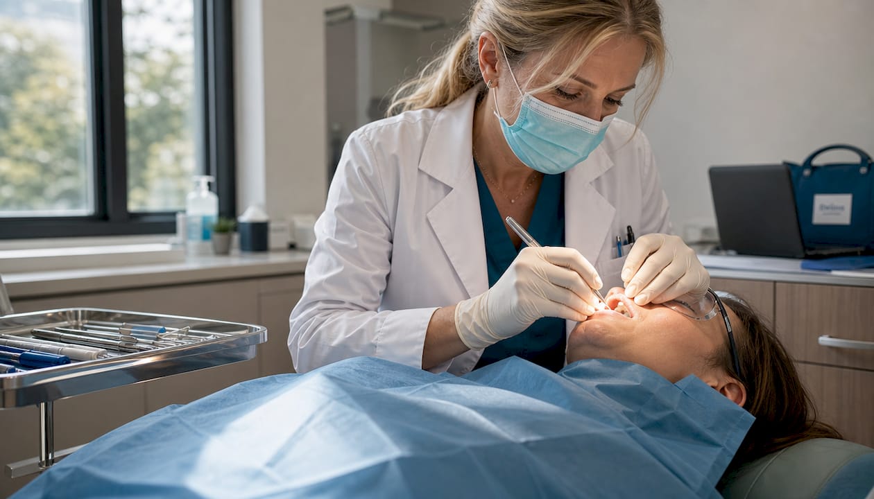 Surgeon placing dental implants in patient