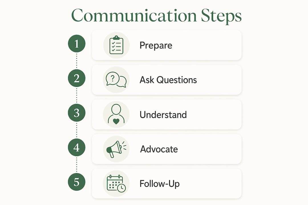 Infographic showing steps to communicate effectively with doctors