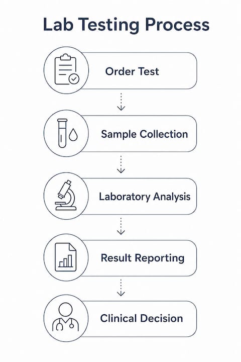 Infographic illustrating clinical pathology lab testing process