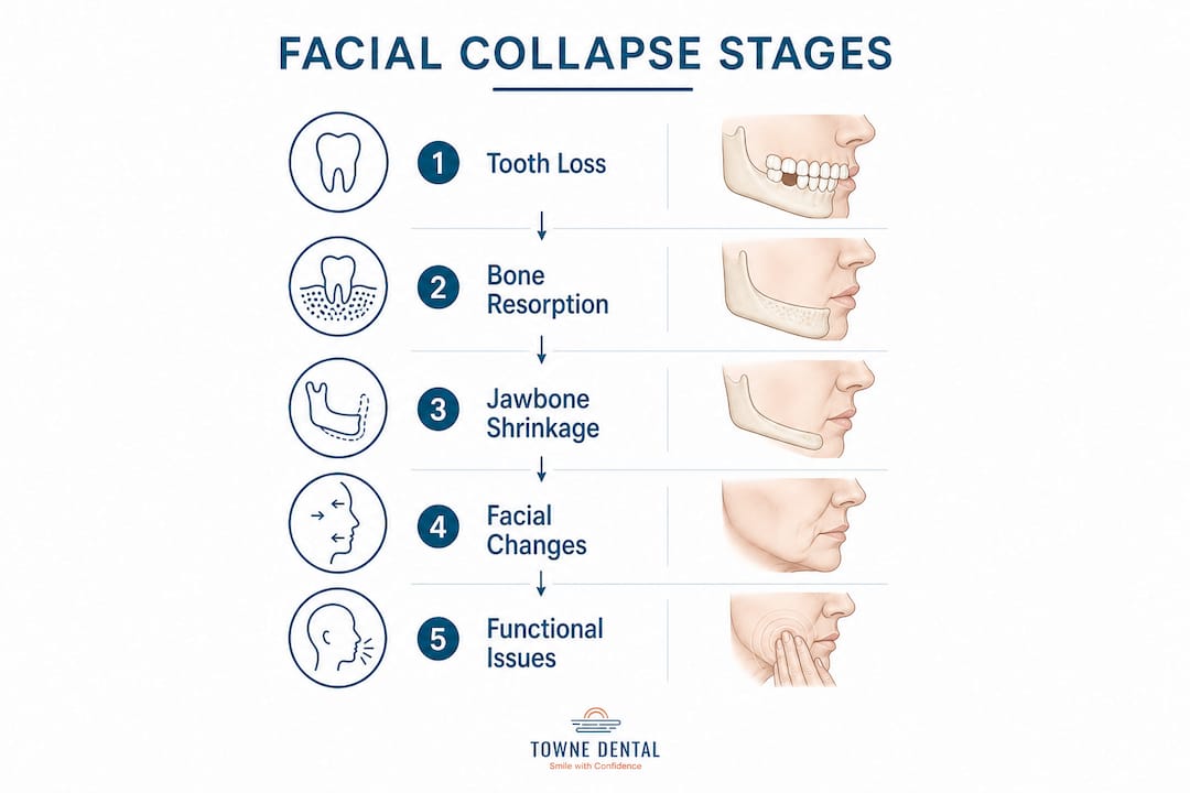 Infographic showing facial collapse stages