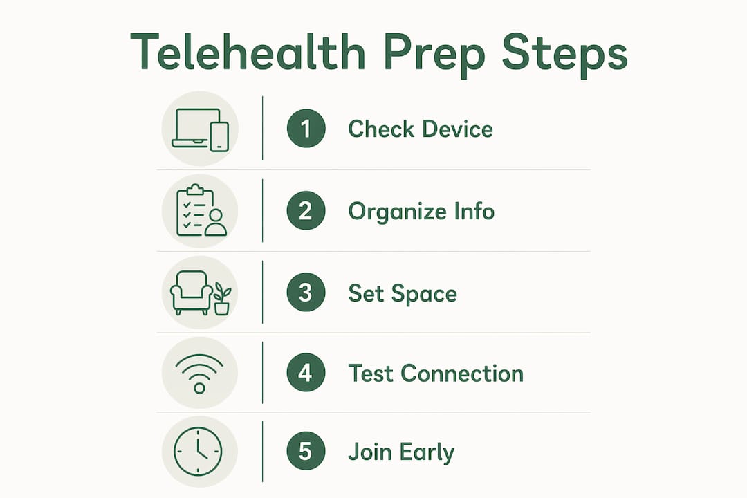 Infographic outlining telehealth visit preparation steps