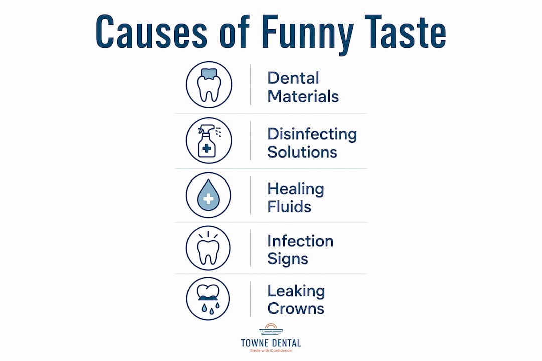Infographic outlining causes of funny taste after root canal