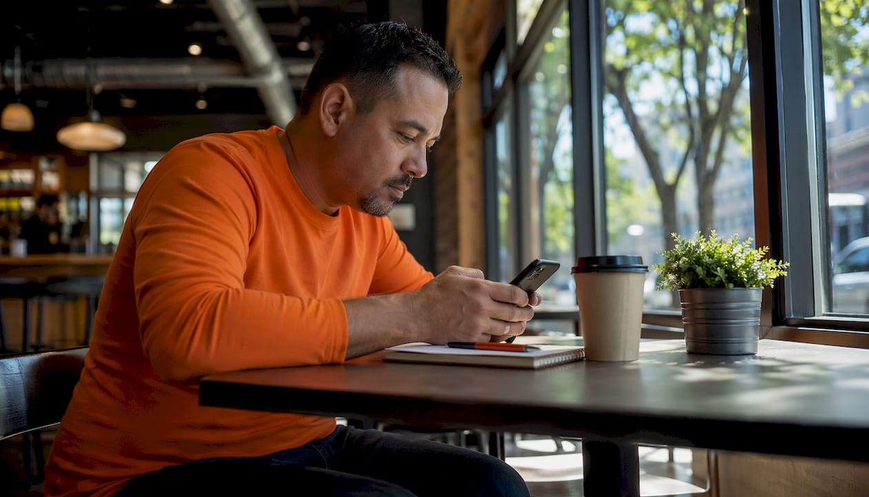 Man composing SMS marketing message