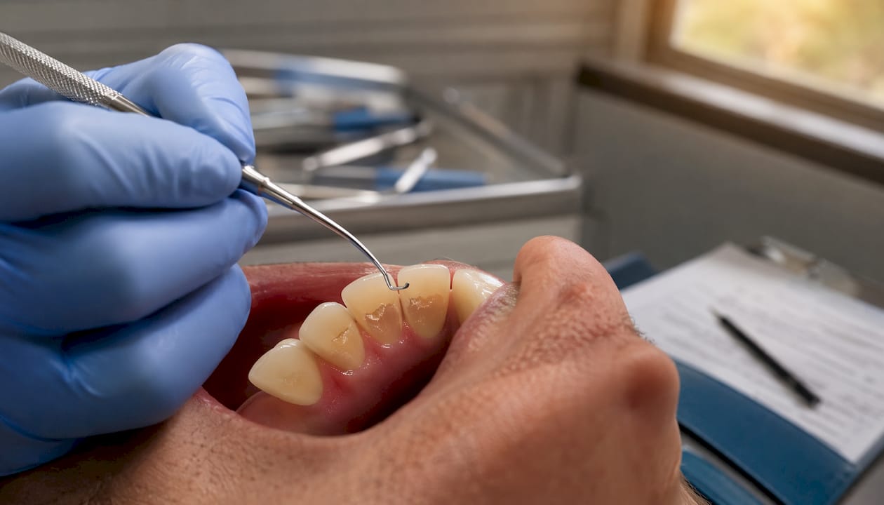 Close-up of teeth showing dental abrasion notch
